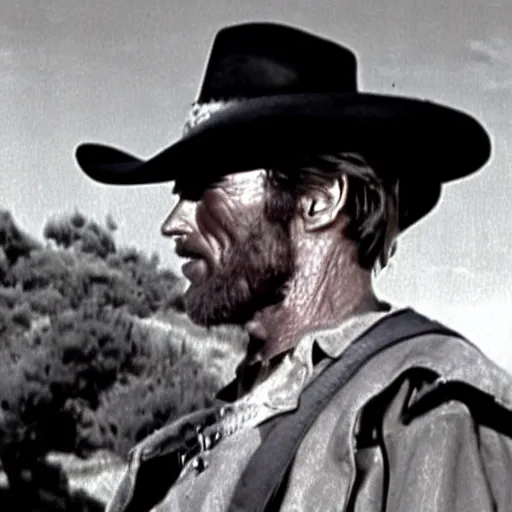 Image similar to clint eastwood squinting at high noon in the style of a clint eastwood movie, the good, the bad and the ugly, clint eastwood, steven seagal, bud spencer, donald trump, glory days, patriotism