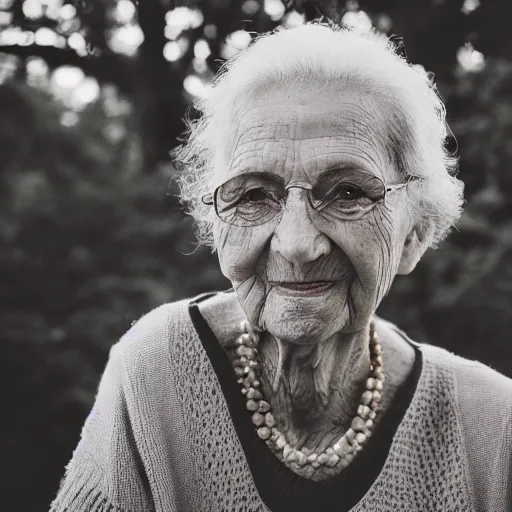 Image similar to Photograph of a kind grandmother at golden hour