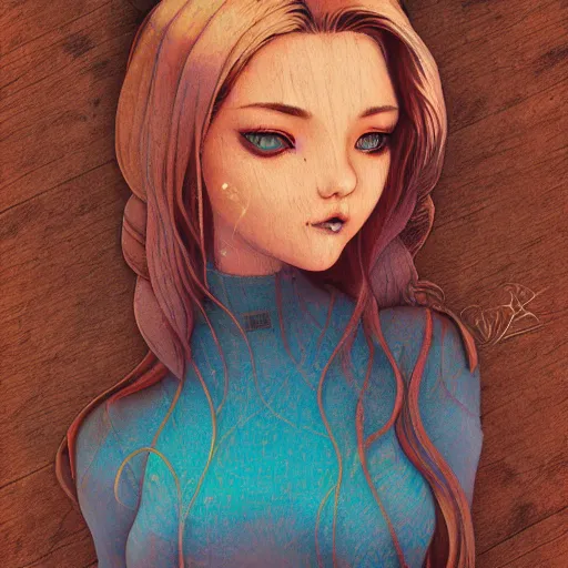 Image similar to skydoll noa, by alessandro barbucci, by loish, by audrey kawasaki, barbbara cannepa global illumination, wood texture overlays