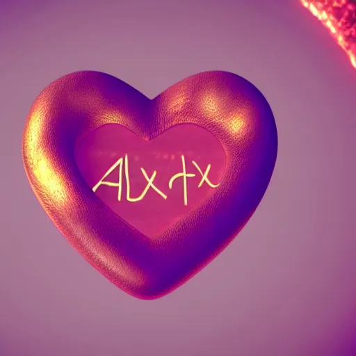 Image similar to a heart with the name alex written on it, cute, high detail, well lit, octane render, blender, particles, dream like, alex