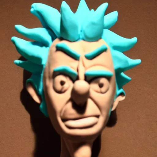 Prompt: a clay sculpture of the character rick sanchez