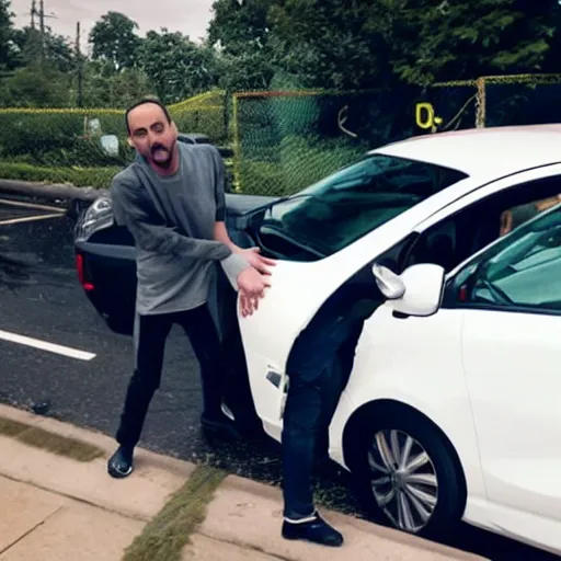 Image similar to “news footage of Andrew tate stealing car, 8K”