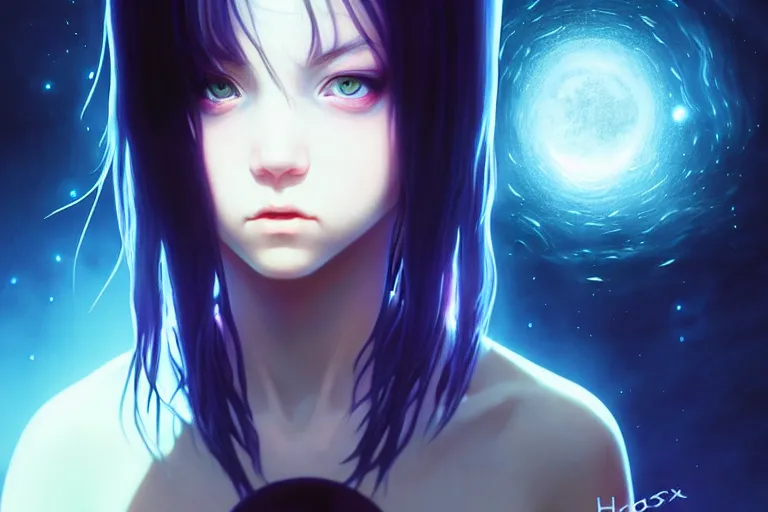 Image similar to emo girl battles again a stove fire. floating planets on the background, box office hit, fantasy and cosmic horror movie, unreal engine, intricate, highly detailed 8 k, ambient occlusion, extremely beautiful and aesthetic shape of face and body, art by hiroaki samura and ilya kuvshinov and rossdraws