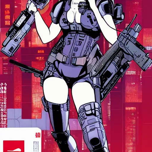 Prompt: major from ghost in the shell by shirow masamune, illustration by shirow masamune and kim jung gi, manga style,