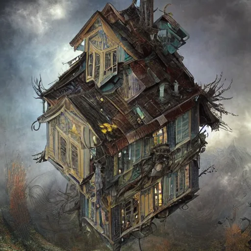 Image similar to person made of windows and doors and a roof, complete house with Central nervous,background fine lines by ellen jewett, tomasz alen kopera and Justin Gerard