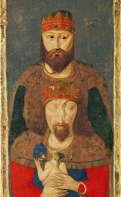 Prompt: portrait of a serbian king holding his pet dodo, painting, 1 5 th century, high quality,
