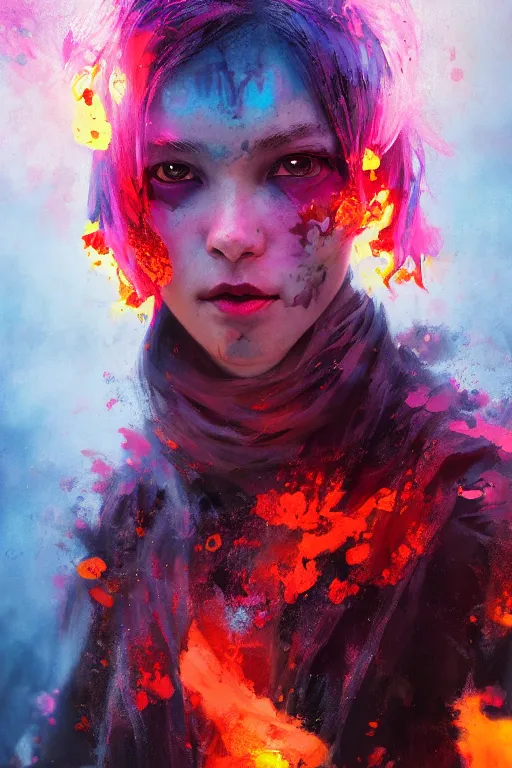 Prompt: a fancy portrait of a young Demon girl covered in deep and colourful flames by Greg Rutkowski, Sung Choi, Mitchell Mohrhauser, Maciej Kuciara, Johnson Ting, Maxim Verehin, Peter Konig, Bloodborne , 8k photorealistic, cinematic lighting, HD, high details, atmospheric , trending on artstation