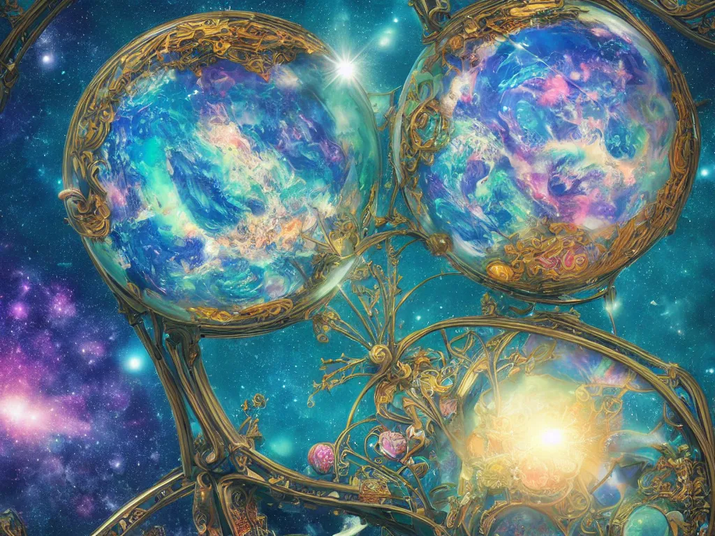 Image similar to The universe is a spheroid region 705 meters in diameter, 3d render, Sunlight Study, by Hans Zatzka and ((((Lisa Frank)))), Art Nouveau, 8k, extreme detail, sharp focus, octane render