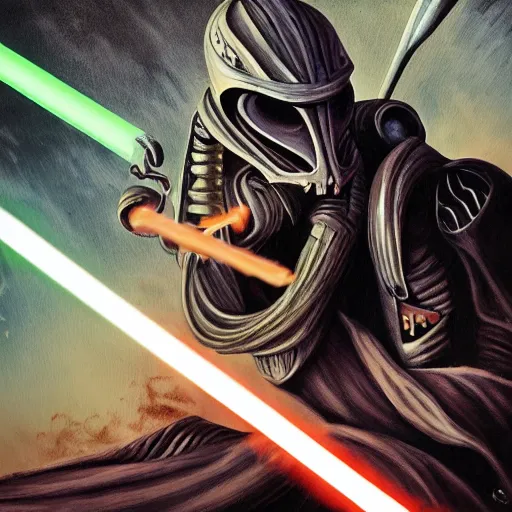 Image similar to general grievous fighting a jedi, high detail, art station, award - winning art