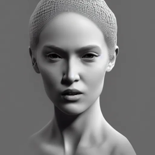 Prompt: a 3 d female figure rendered with photogrammetry techniques, portrait, black and white, 3 d art, elegant, hyperrealistic, 3 d art, rendered in real time