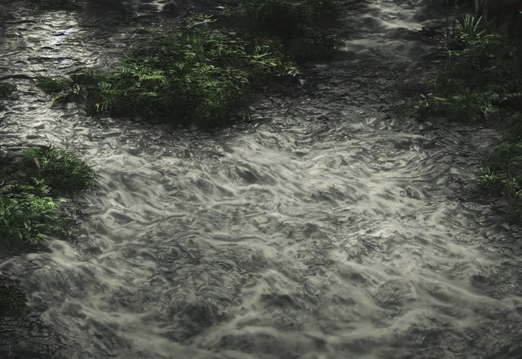 Image similar to kodak portra 4 0 0 photographic and realistic, monte soratte, detailed, octane render, unreal engine, 4 k, artstation, hyper realistic, wide angle, floor flooded, how a river, objects that float, 3 5 mm, sharp focus, soft light, volumetric light, in the style of gregory crewdson