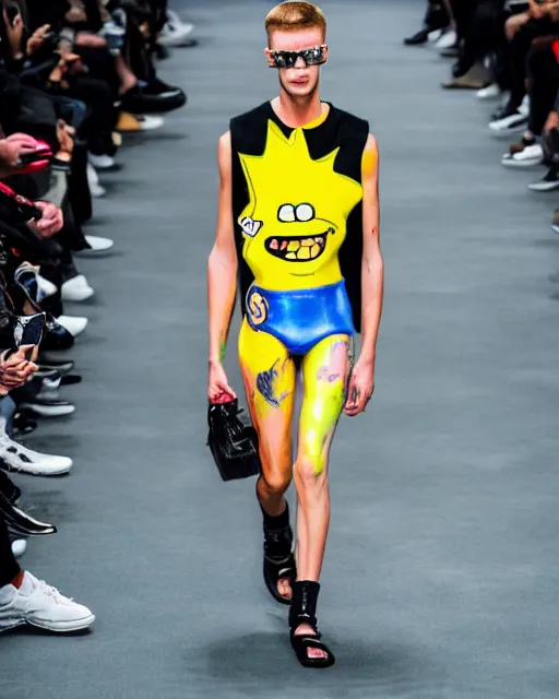 Image similar to hyperrealistic and heavy detailed balenciaga runway show of bart simpson , Leica SL2 50mm, vivid color, high quality, high textured