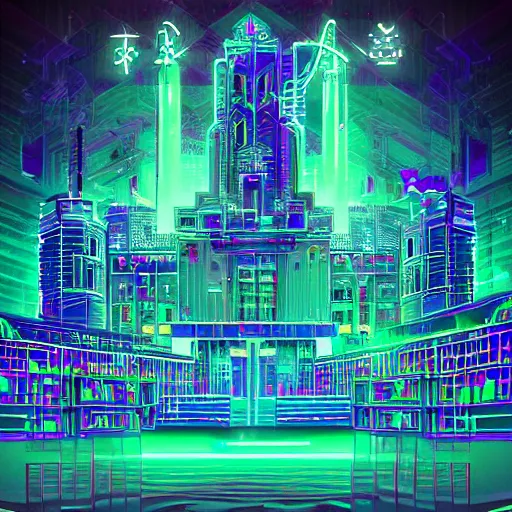 Image similar to Cyberpunk Castle, neon art, cyberwave