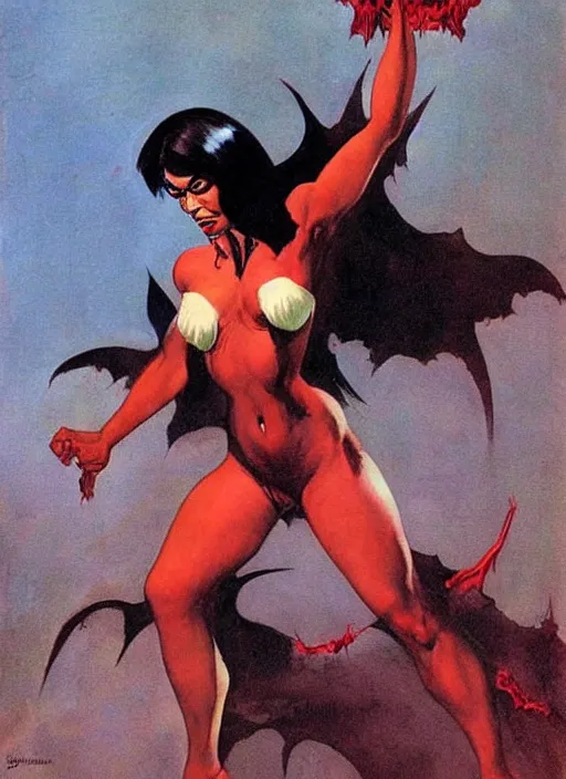 Image similar to manananggal, filipino vampire, strong line, deep color, beautiful! coherent! by frank frazetta, high contrast