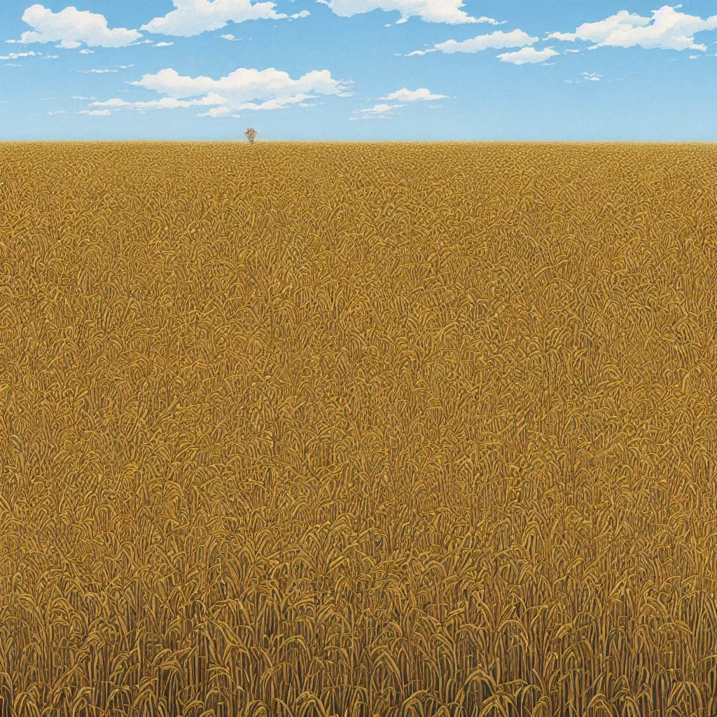 Image similar to sharp focus, breath taking beautiful, Aesthetically pleasing, gouache field of grain at golden hour, digital concept art background by Hayao Miyazaki and Studio Ghibli, fine art, official media, high definition, illustration, ambient lighting, HDR, HD, UHD, 4K, 8K, cinematic, high quality scan, award winning, trending, featured, masterful, dynamic, energetic, lively, elegant, intricate, complex, highly detailed, Richly textured, Rich vivid Color, masterpiece.