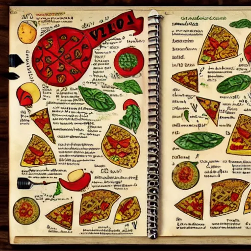 Image similar to Pizza recipe book in the style of Voynich Manuscript, 8k, artstation, concept art,