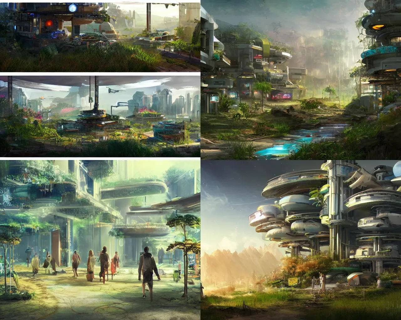 Prompt: cinematic solarpunk scene of high tech happy society living in harmony with nature. 8 k concept art.