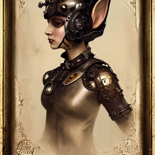 Image similar to tom bagshaw, curiosities carnival, soft paint of a single beautiful kawai cyber rabbit - ear helm female in a full steampunk armor, symmetry accurate features, focus, very intricate ultrafine details, award winning masterpiece