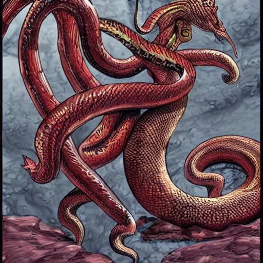 Image similar to a male naga, serpent body, kentaro miura art style