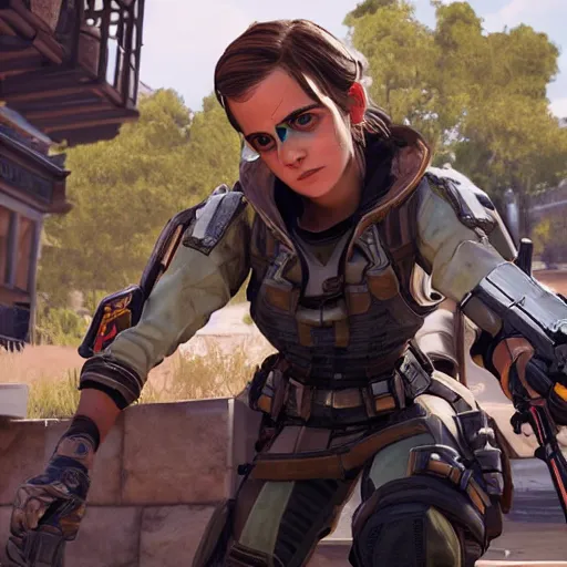 Image similar to emma watson screenshot from apex legends play of the game