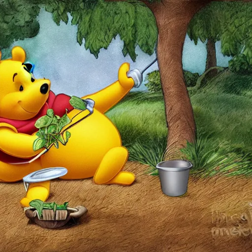 Image similar to Winnie the Pooh dressed as a scientist planting a lime in Ancient Rome, Digital art