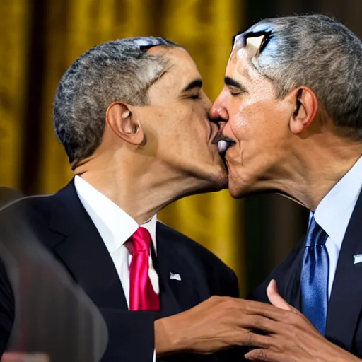 Prompt: obama kissing donald trump