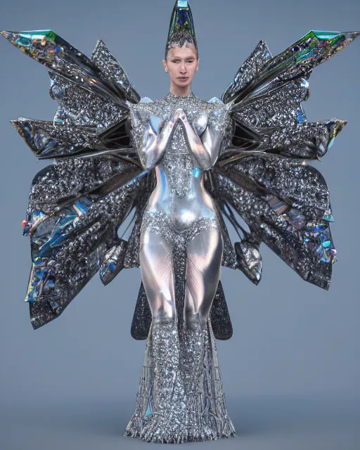 Prompt: a highly detailed metahuman 4 k close up render of an alien goddess bella hadid monument in iris van herpen armor schiaparelli in diamonds crystals swarovski and jewelry iridescent in style of alphonse mucha gustav klimt trending on artstation made in unreal engine 4