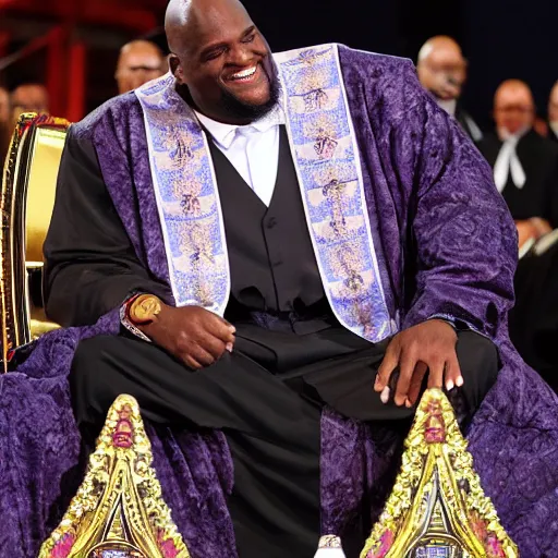 Prompt: Shaq cannabis pope coronation presented by Hasidic Superman