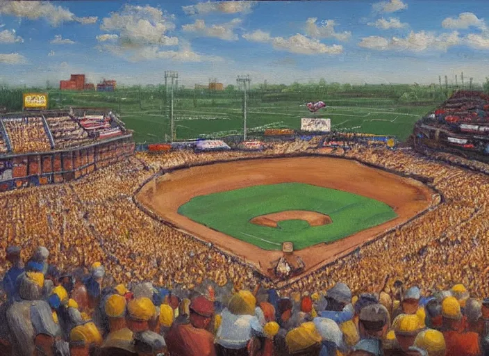 Image similar to a baseball stadium built of corn, oil painting by jama jurabaev, extremely detailed, brush hard, artstation, for aaa game, high quality, brush stroke