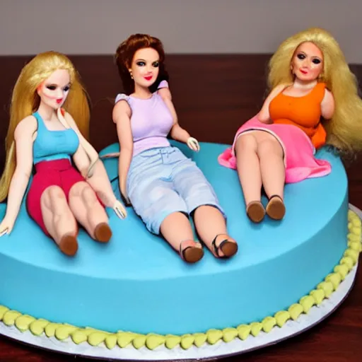 Image similar to lol surprise dolls plastic photo realistic farting on cakes and laughing