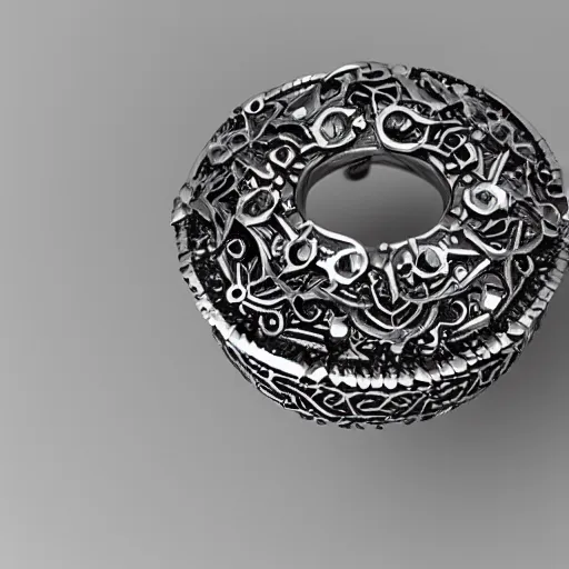 Image similar to intricate!! nordic ring and necklace and ear, silver and gold and diamond, isolated on a white background and a flower in the background, refraction, occlusion, filigree, lower and upper levels, keyshot render, octane render, vray render