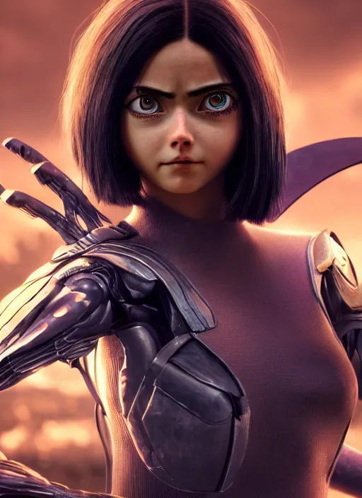 Image similar to Alita Battle Angel, digital animation, trending on artstation, full body portrait, hyper realistic render, 8k