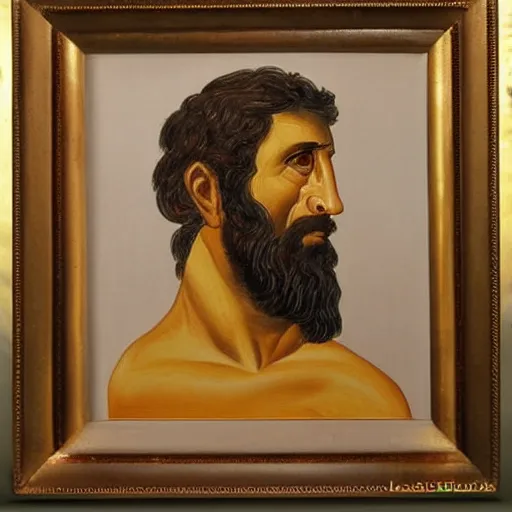 Image similar to portrait of ancient greek man with sharp nose. fine detail. artistic painting by lurid