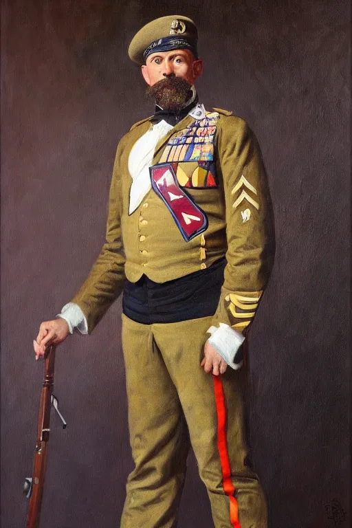 Prompt: full body portrait of the dictator of the minnesota timberwolves, 1 8 8 9, in full military garb, oil on canvas by william sidney mount, trending on artstation