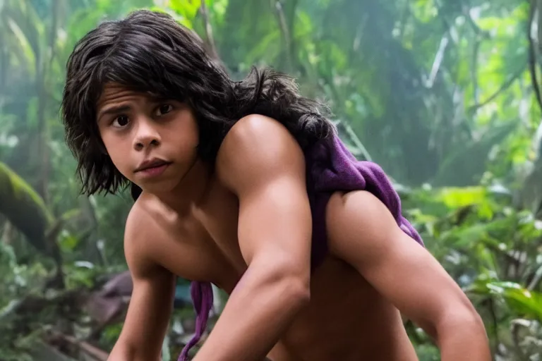 Image similar to jake t. austin plays mowgli in the live action adaptation of the jungle book, red weapon 8 k s 3 5, cooke anamorphic / i lenses, highly detailed, cinematic lighting