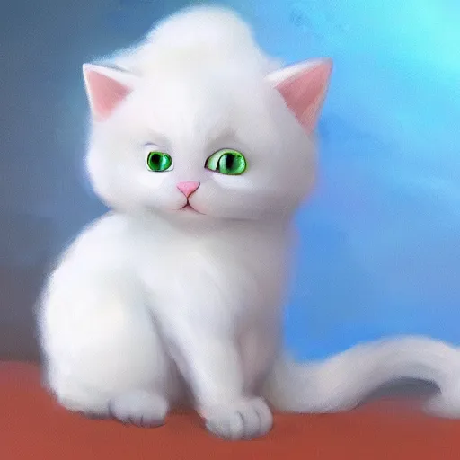 Image similar to cute kitty as a cloud, fluffy, white fur, blue eyes, pixar, concept art, digital art, painting