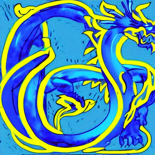 Prompt: illustration neon blue and yellow super cool dragon