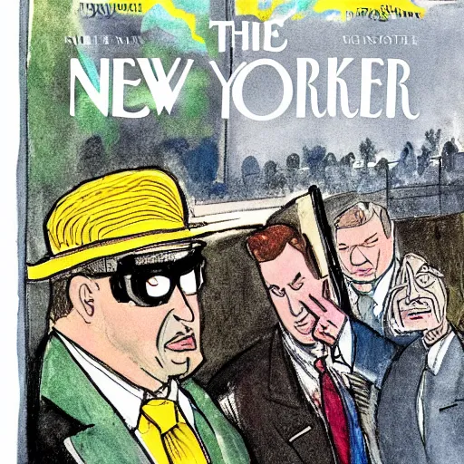 Image similar to new yorker cover showing the fbi raiding mar a lago