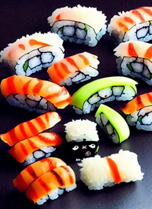 Image similar to clear photorealistic picture of adorable cats made out of sushi