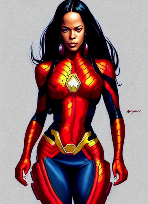 Prompt: full body portrait of marvel cinematic universe aaliyah haughton, x - men, jean grey, elegant, fire, phoenix, rippling electromagnetic, highly detailed!! digital painting, artstation, glamor pose, concept art, sharp focus, illustration, art by artgerm and greg rutkowski, artey freytag