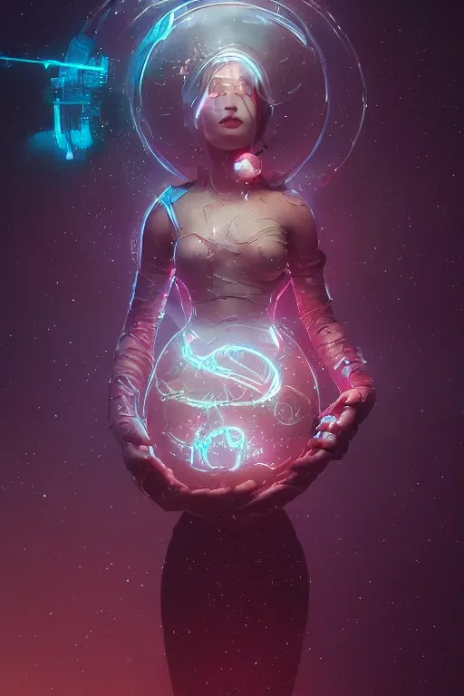 Image similar to space goddess portrait floating while holding a magical orb in her hand. sci fi, intricate artwork by Tooth Wu and wlop and beeple. octane render, trending on artstation, greg rutkowski very coherent symmetrical artwork. cinematic, hyper realism, high detail, octane render, 8k