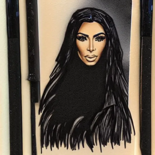 Image similar to Kim Kardashian picture drawn with wax crayon