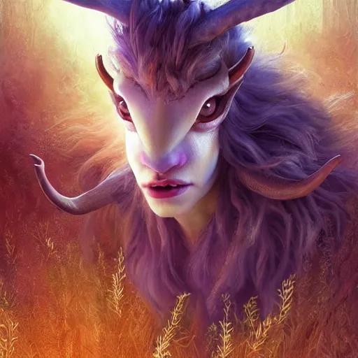 Image similar to A Faun from the movie Pan's Labyrinth, huggy wuggy from poppy playtime video game, fullbody, ultra high detailed, glowing lights, oil painting, Greg Rutkowski, Charlie Bowater, Beeple, unreal 5, DAZ, hyperrealistic, octane render, RPG portrait, dynamic lighting, fantasy art, beautiful face