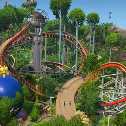 Image similar to a screenshot from the sequel to the video game Planet Coaster, 4K