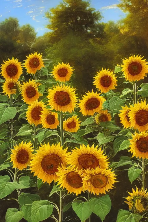 Image similar to lots of sunflowers in a garden, golden hour, artstation, by J. C. Leyendecker and Peter Paul Rubens