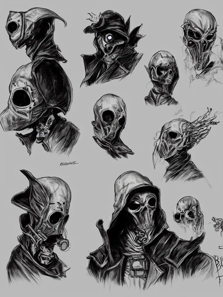 Prompt: sketches of ghost rider as a plaguesoctor with a brunt plague doctor mask, by concept artists, blunt borders, rule of thirds, whimsical, light and shadow, backlighting