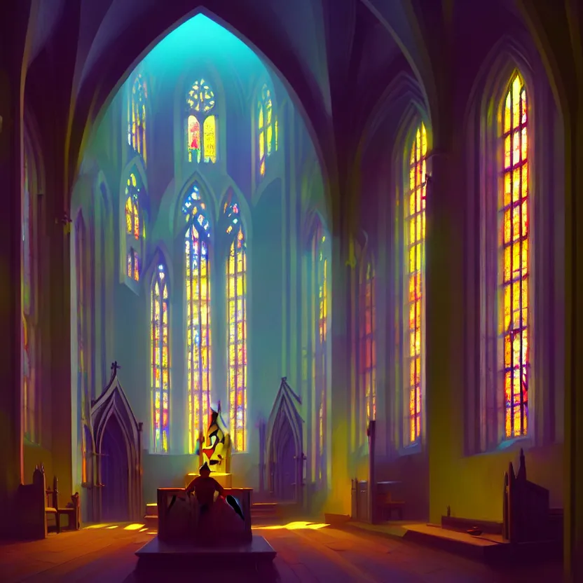 Prompt: curch with chapel, colorful windows, glory light, digital painting, concept art, greg rutkowski, artstation, cinematic, matte painting