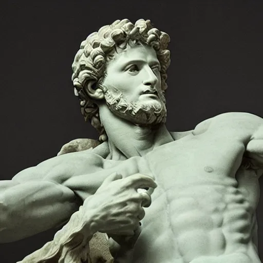 Image similar to A photo of Michelangelo's sculpture of David wearing headphones djing