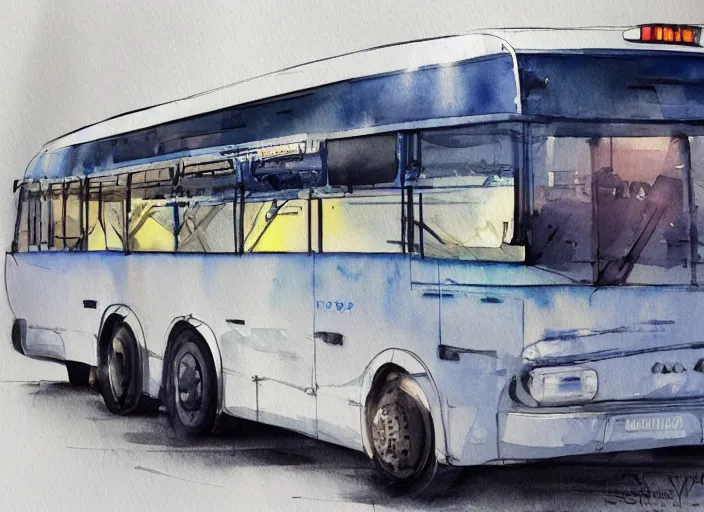 Image similar to concept art of a urban bus, pinterest, artstation trending, behance, watercolor, by coby whitmore, silver, laser light,