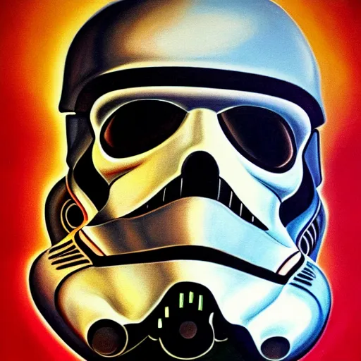 Image similar to Painting of a Stromtrooper designed by alex grey, flooko, etheral, detailed, glows,